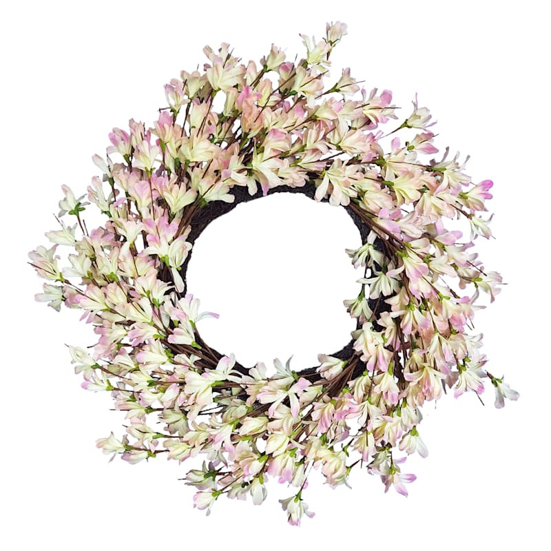 Pink Forsythia Floral Wreath, 24" | At Home