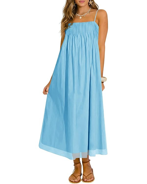 Wenrine Women's Summer Boho Maxi Dresses Spaghetti Straps Chiffon Casual Sundress Beach Vacation ... | Amazon (US)