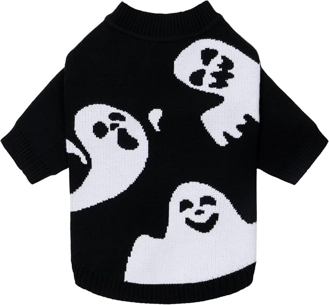 Fitwarm Halloween Ghost Dog Sweater, Funny Costumes for Dogs, Pet Apparel, Black, White, Large | Amazon (US)