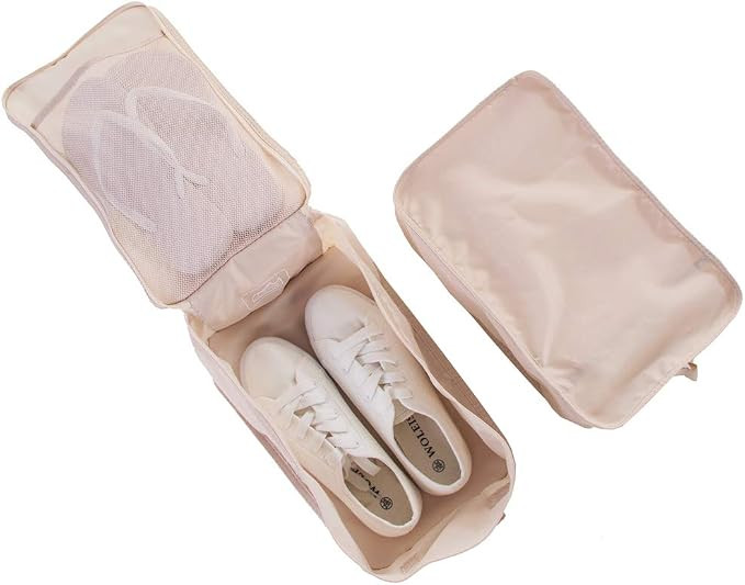 JJ POWER Travel Shoe Bags, Foldable Waterproof Shoe Pouches Organizer - Double Layer (Cream) | Amazon (US)