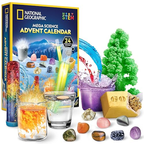 NATIONAL GEOGRAPHIC Science Kit & Rock Collection Advent Calendar 2025 – Jumbo Advent Calendar with 24 Days of Science Experiments, Gemstones & More for Kids, STEM Projects for Kids Ages 8-12 | Amazon (US)