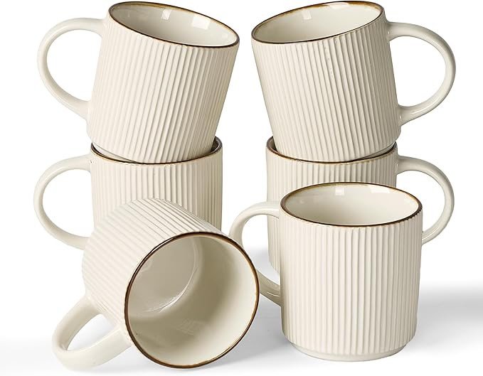 famiware Coffee Mug Set for 6, Star 12 oz Catering Mugs Cup Set with Handle for Coffee, Tea, Coco... | Amazon (US)