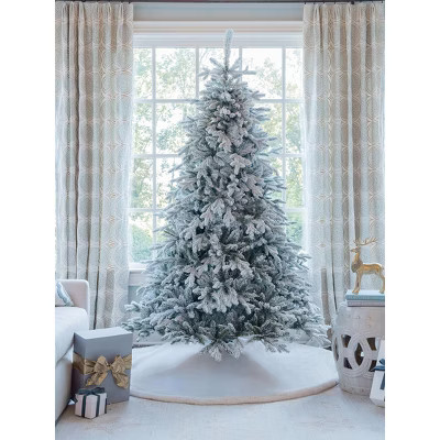 King Of Christmas 7.5ft Snow Flocked Hinged Artificial Christmas Tree Unlit Queen Flock Xmas Tree | Target