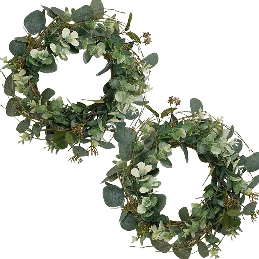 idyllic 12” Artificial Green Leaves Wreath Eucalyptus Round Wreath for Home Decoration Rustic F... | Amazon (US)