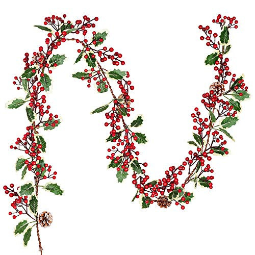 DearHouse 7FT Red Berry Christmas Garland with Pine Cone Garland Artificail Garland Indoor Outdoor Garden Gate Home Decoration for Winter Holiday New Year Decor | Amazon (US)