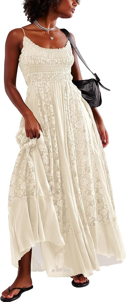 Gacaky Summer Dress for Women Casual Lace Floral Embroidered Bohemian Maxi Dress Flowy A Line Bea... | Amazon (US)