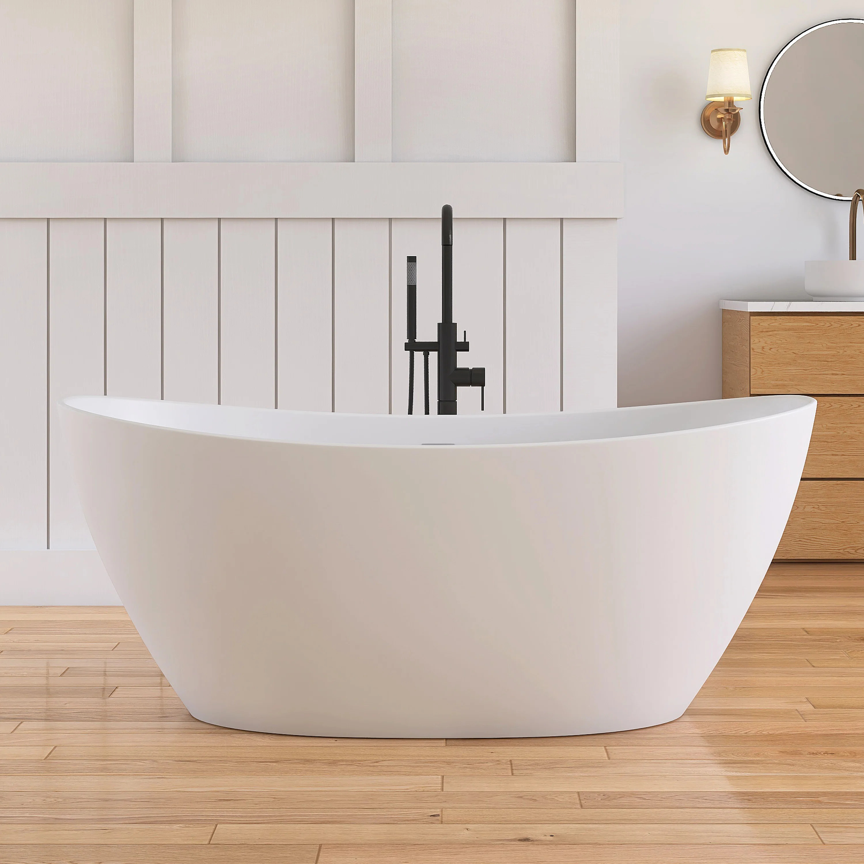 MEDUNJESS 61'' Freestanding Tub Solid Surface Freestanding Deep Soaking Bathtub | Wayfair | Wayfair North America