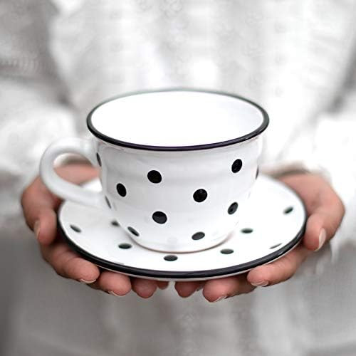 Handmade White And Black Polka Dot Large Ceramic 12oz/350ml Cappuccino Coffee Tea Cup and Saucer,... | Amazon (CA)