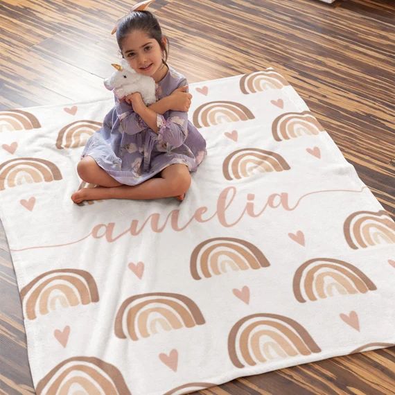Custom Name Blanket Boho Rainbow Baby Blanket Personalized | Etsy | Etsy (US)