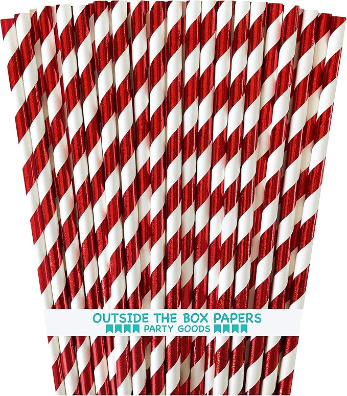Foil Red Stripe Paper Straws - 7.75 Inches - 100 Pack - Outside the Box Papers Brand | Amazon (US)