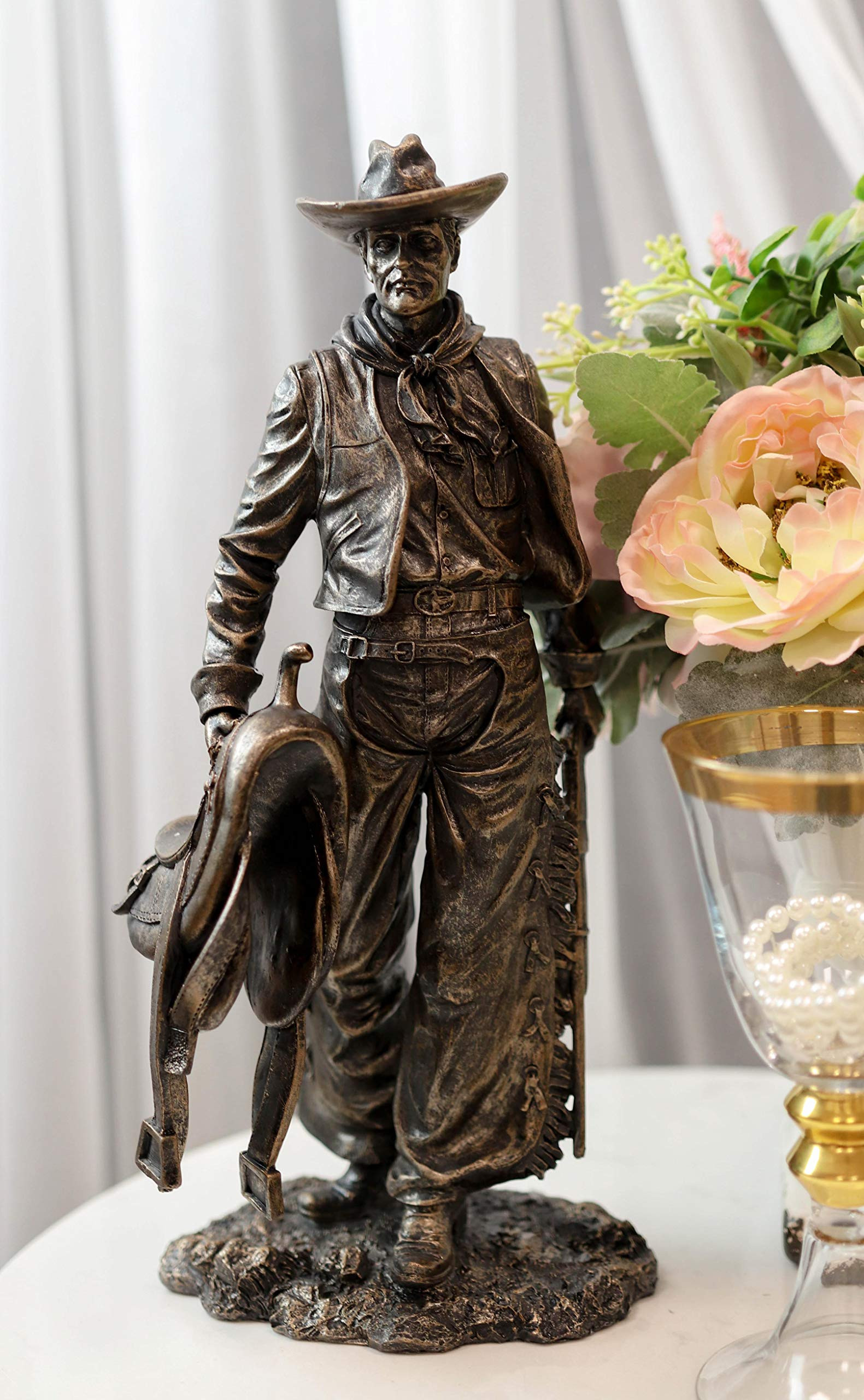 Ebros Western Cowboy Holding Horse Saddle and Rifle Gun Statue 12.25" Tall Faux Bronze Resin Old Wor | Amazon (US)