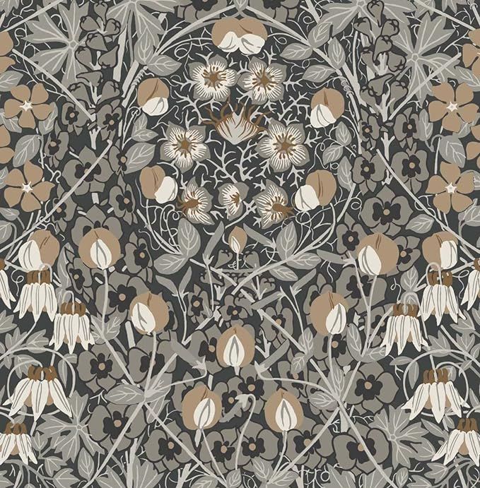 NextWall Tulip Garden Floral Peel and Stick Wallpaper (Wrought Iron & Chamois) | Amazon (US)