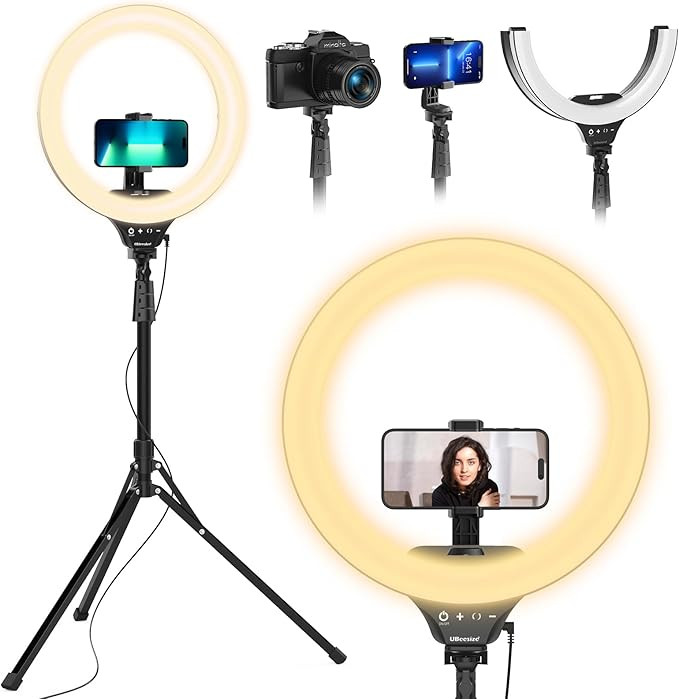 UBeesize 14'' LED Foldable Ring Light with 62'' Tripod Stand, Selfie Ring Light for Video Recordi... | Amazon (US)