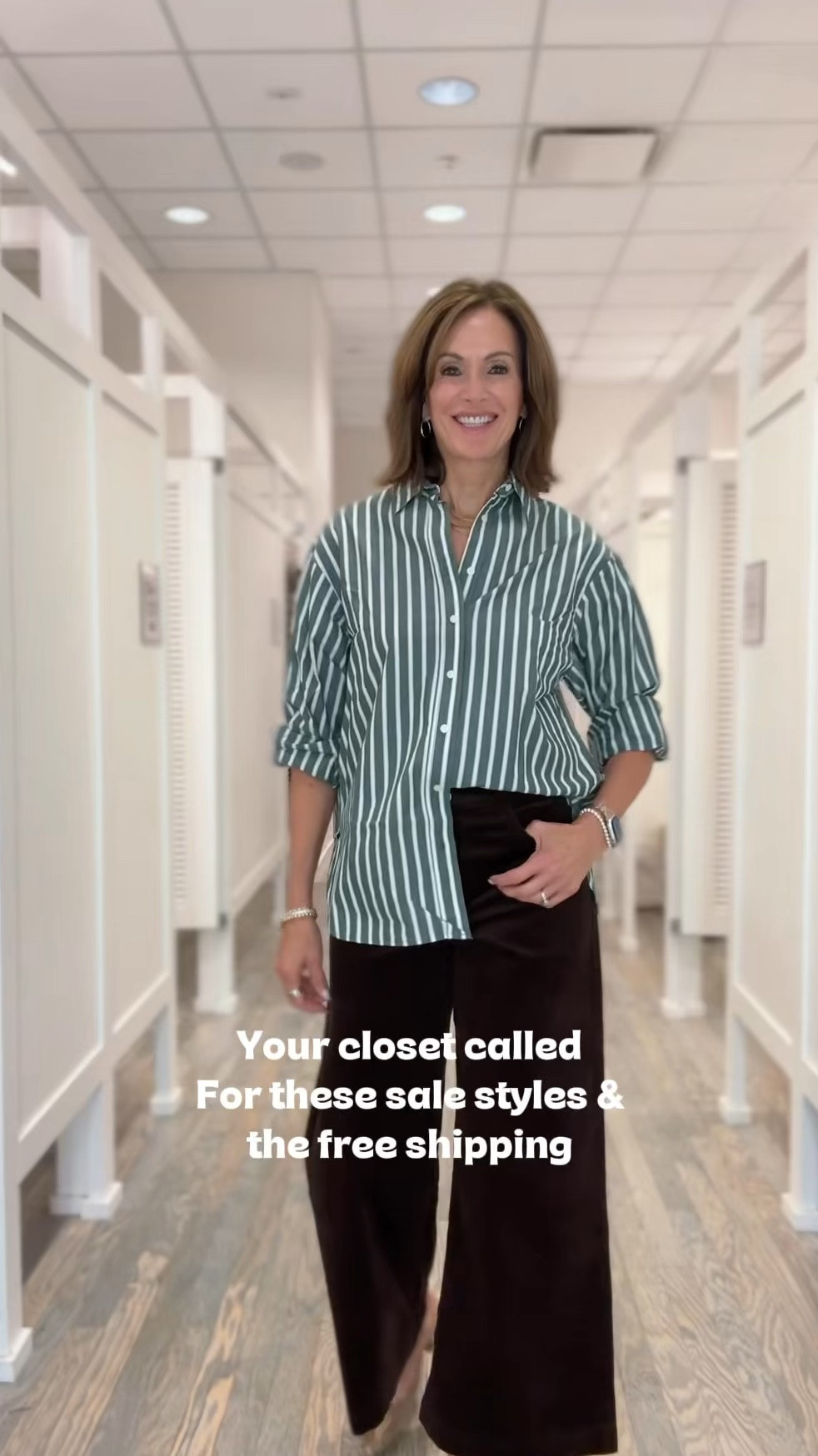 Striped shirt - medium 
Wide leg corduroy- 29/8 reg available in petite and tall 
Denim - 29/8 reg. Available
 in petite and tall 
Mock neck sweater / large 
Blazer / size 10 
Top / medium 
Short sleeve sweater - large
Plaid pants / size 8 reg

#LTKSaleAlert #LTKMidsize #LTKWorkwear