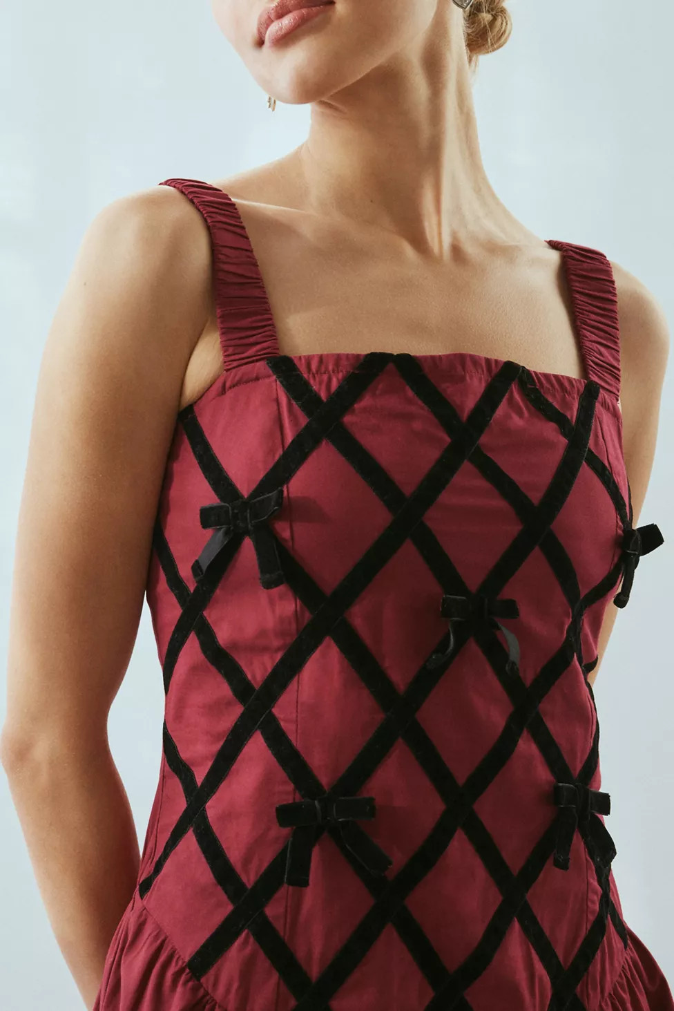 Neon Rose Isobella Velvet Bow Detail Drop Waist Midi Dress | Urban Outfitters (US and RoW)