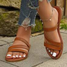 Womens Flat Sandals Fashion Slides Flip Flops Strappy Open Toe Slip On Dressy Shoes | SHEIN