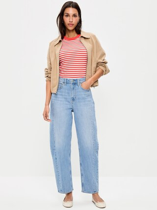 High-Waisted Barrel Ankle Jeans | Old Navy (US)