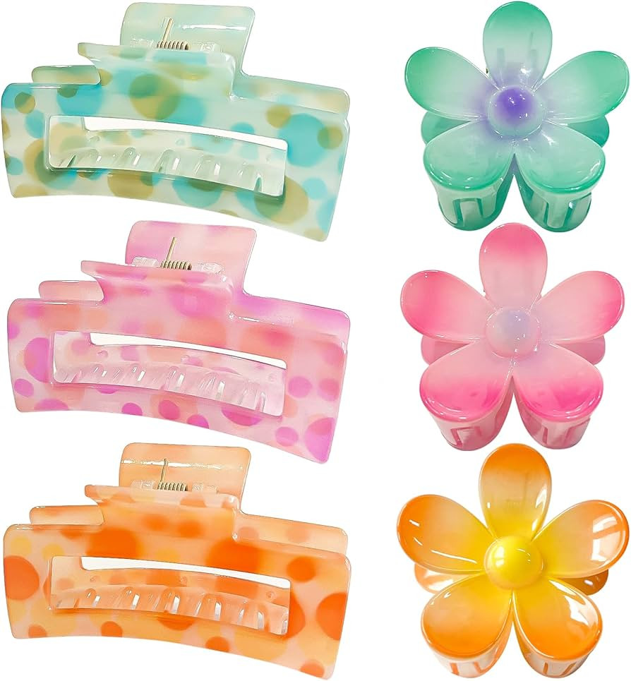 Hair Accessories Gift Set: Nonslip Big Cute Hair Claws, Medium Flower Hair Clips for Thick/Thin H... | Amazon (US)