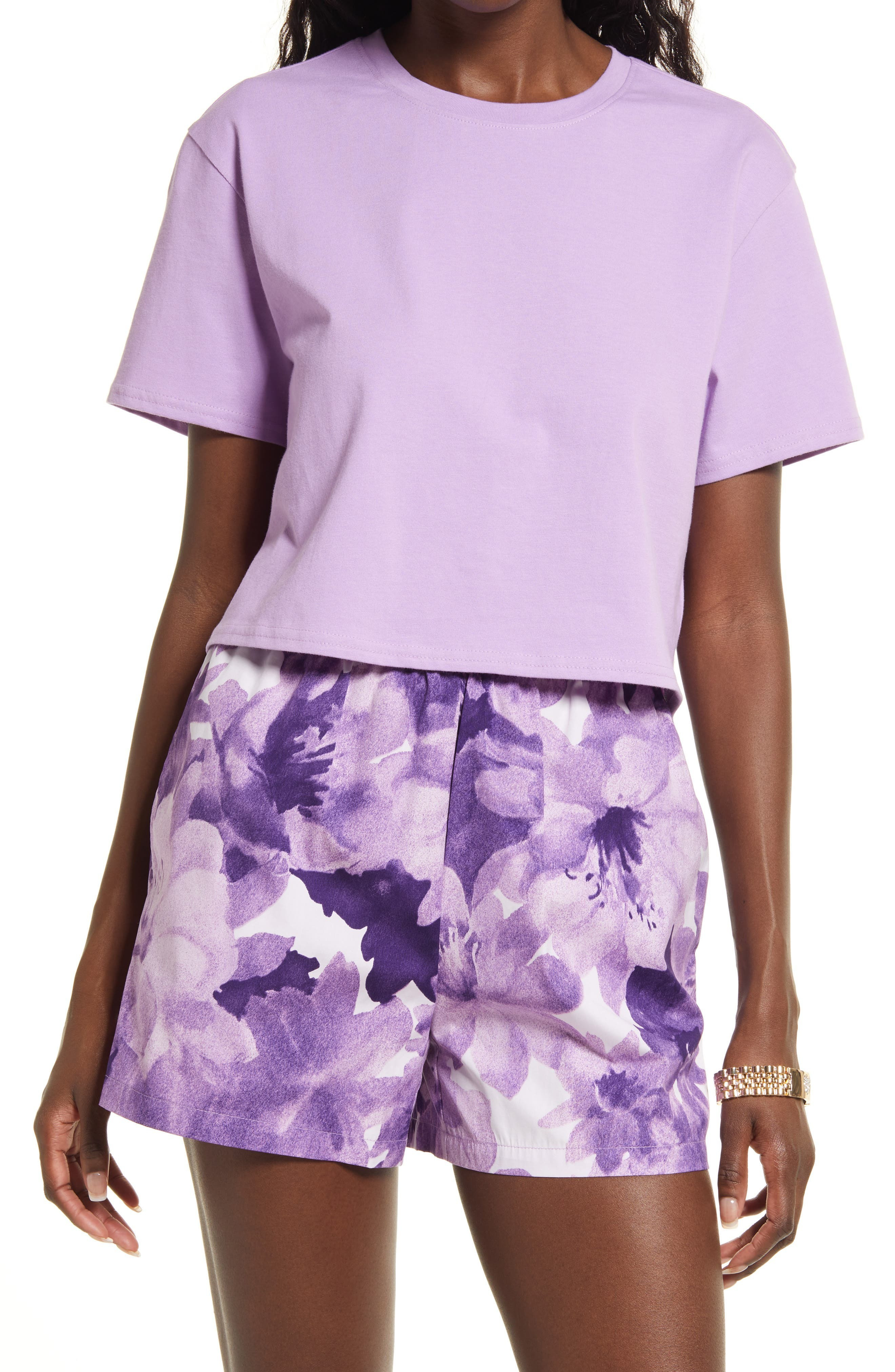 Open Edit Boxy Crop T-Shirt in Purple Spectre at Nordstrom, Size X-Large | Nordstrom