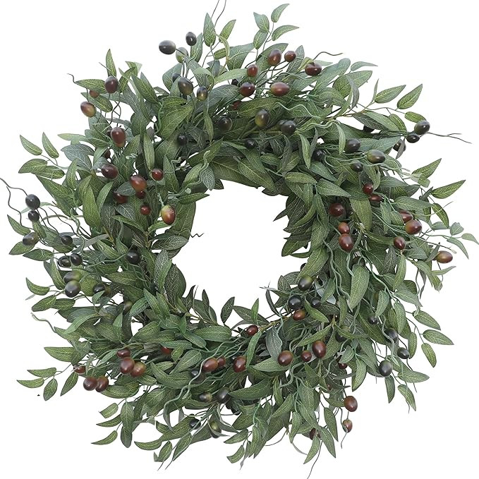 Olive Wreath 26 Inch Wreaths for Front Door with Purely Handmade Realistic Dense Olive Leaf Olive... | Amazon (US)