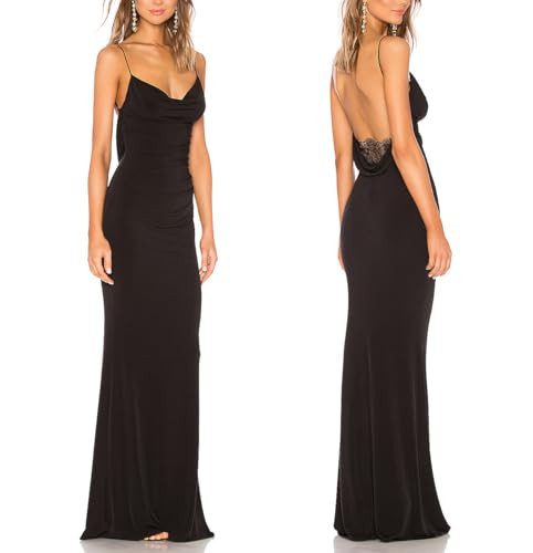 Capuffy Women Drape Neck Formal Maxi Dresses Lace Backless Cocktail Party Dress Spaghetti Straps Mermaid Evening Gown 221(Black,S) | Amazon (US)