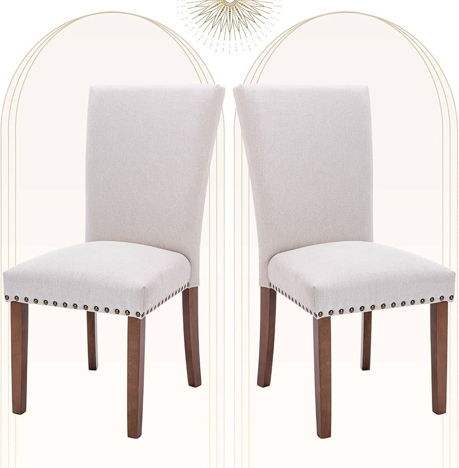 COLAMY Upholstered Parsons Dining Chairs Set of 2, Fabric Dining Room Kitchen Side Chair with Nai... | Amazon (US)