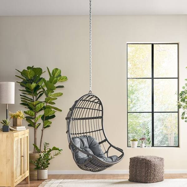 Richards Wicker Hanging Chair (No Stand) by Christopher Knight Home - Gray + Dark Gray | Bed Bath & Beyond