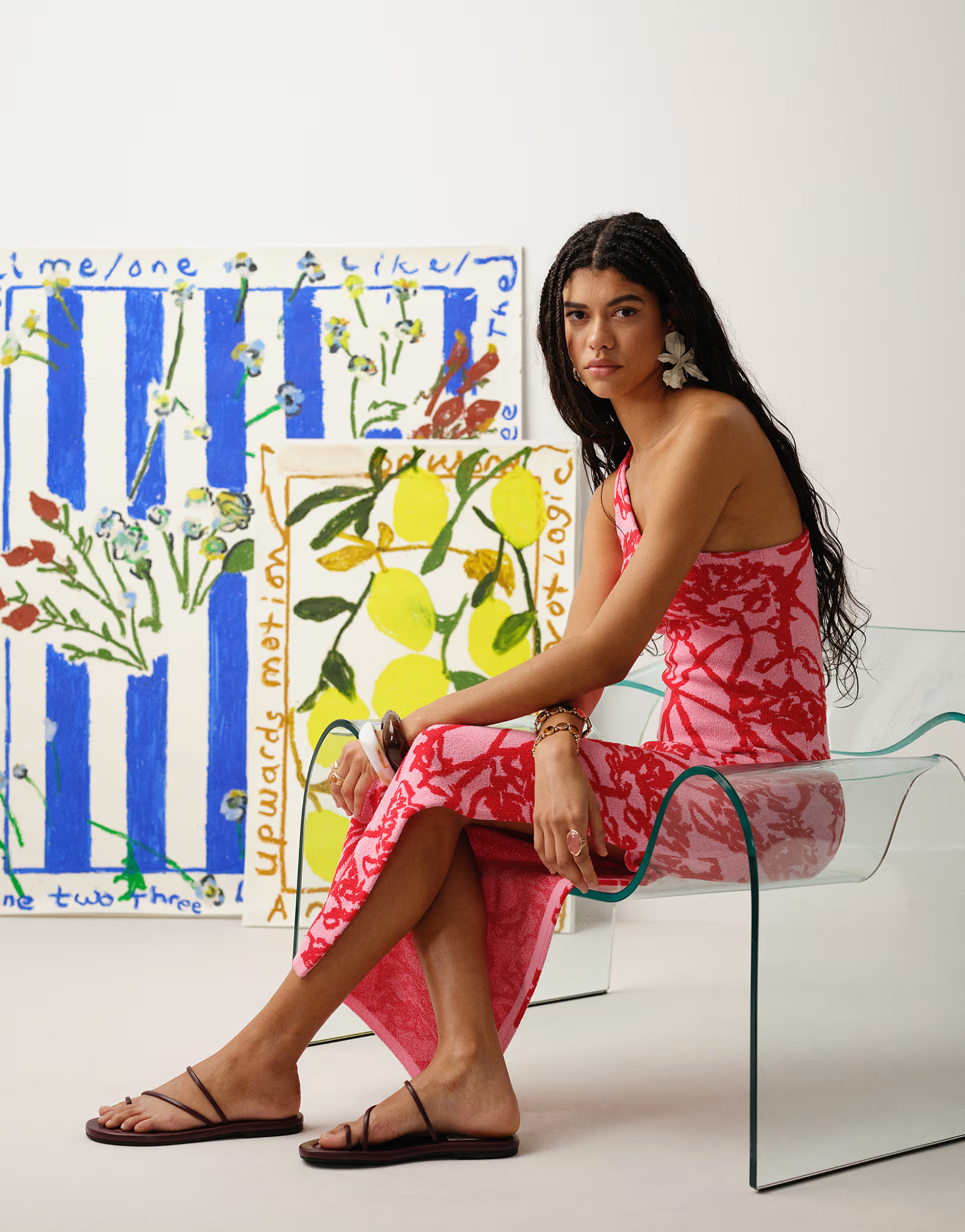 Topshop Bradley B knit one-shoulder pattern dress in red and pink | ASOS (Global)