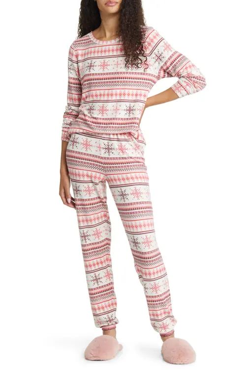 BP. Comfy Print Brushed Knit Pajamas in Red Russet Geo Fairisle at Nordstrom, Size Small | Nordstrom
