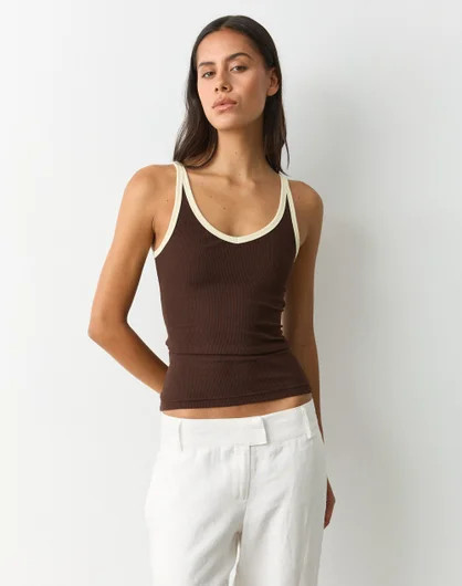 Cotton Contrast Rib V Neck Tank | Glassons (Australia)