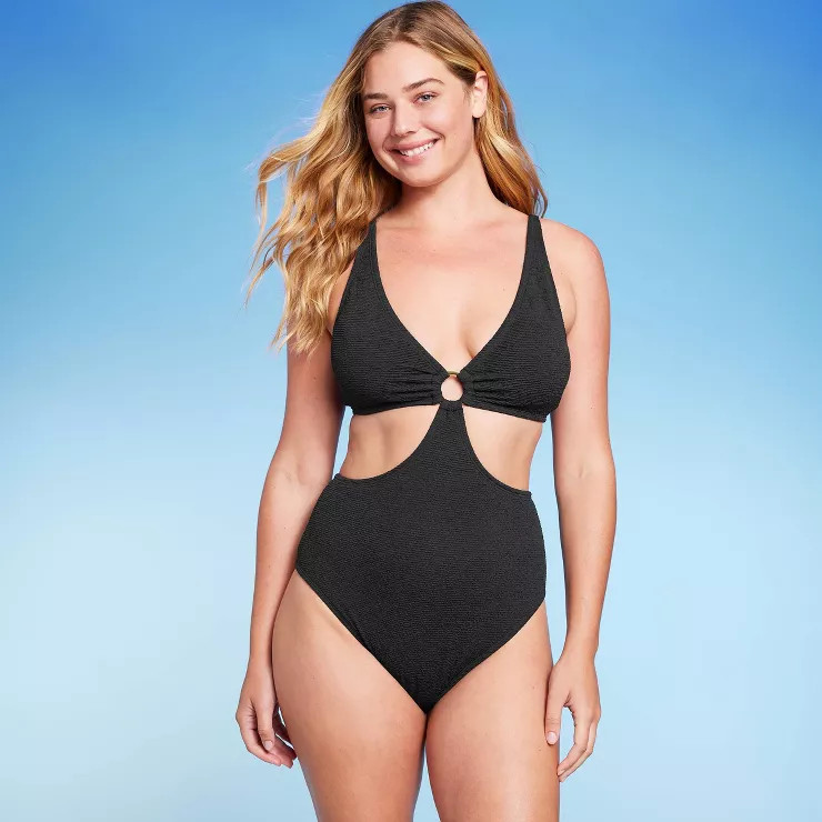 Women's Pucker Textured Ring Detail Monokini One Piece Swimsuit - Shade & Shore™ | Target