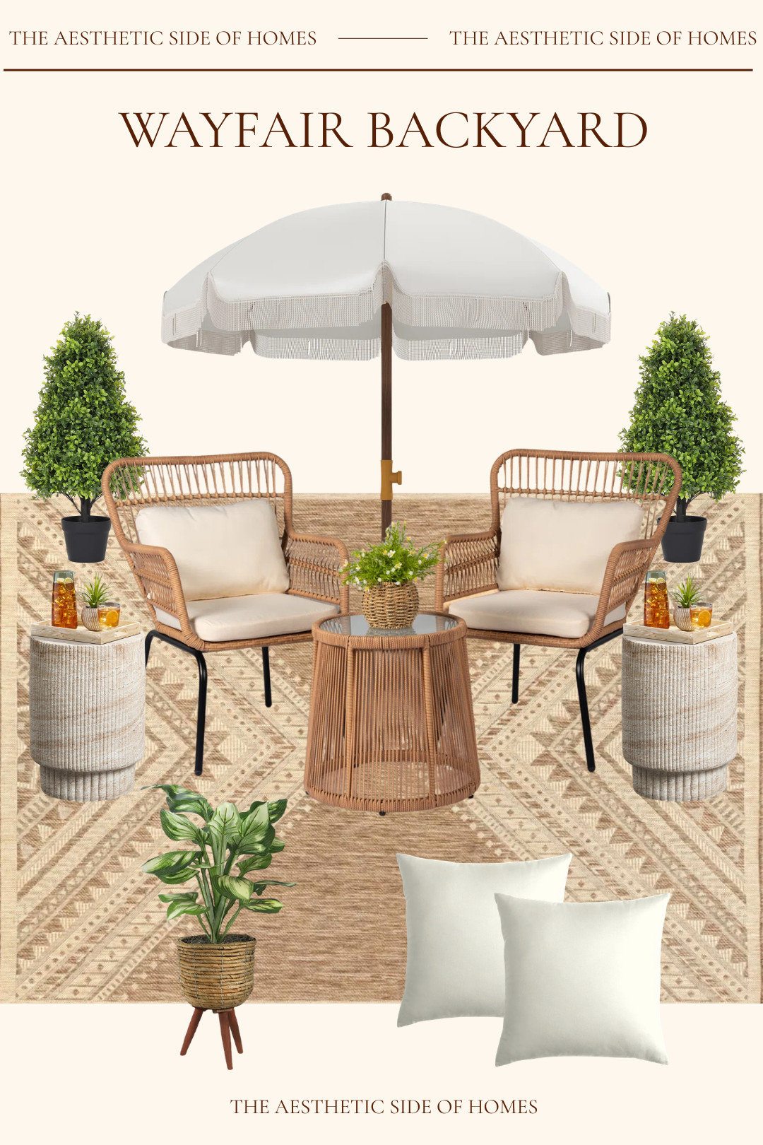  
I love layering textures for a backyard makeover. This rug from wayfair is my favorite  
 