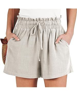 ANRABESS Linen Shorts for Women Casual High Waisted Wide Leg Drawstring Cute Summer Beach Shorts ... | Amazon (US)