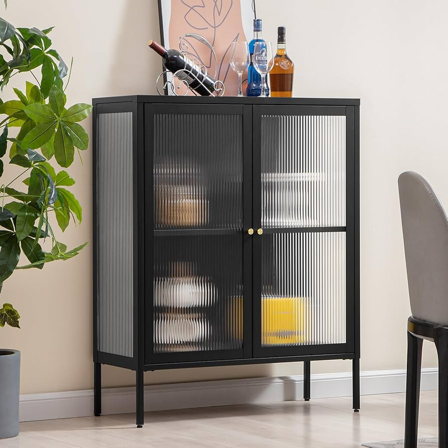 SICOTAS Modern Sideboard Cabinet, Accent Buffet Storage Cabinet with Glass Doors, Credenza Free S... | Amazon (US)