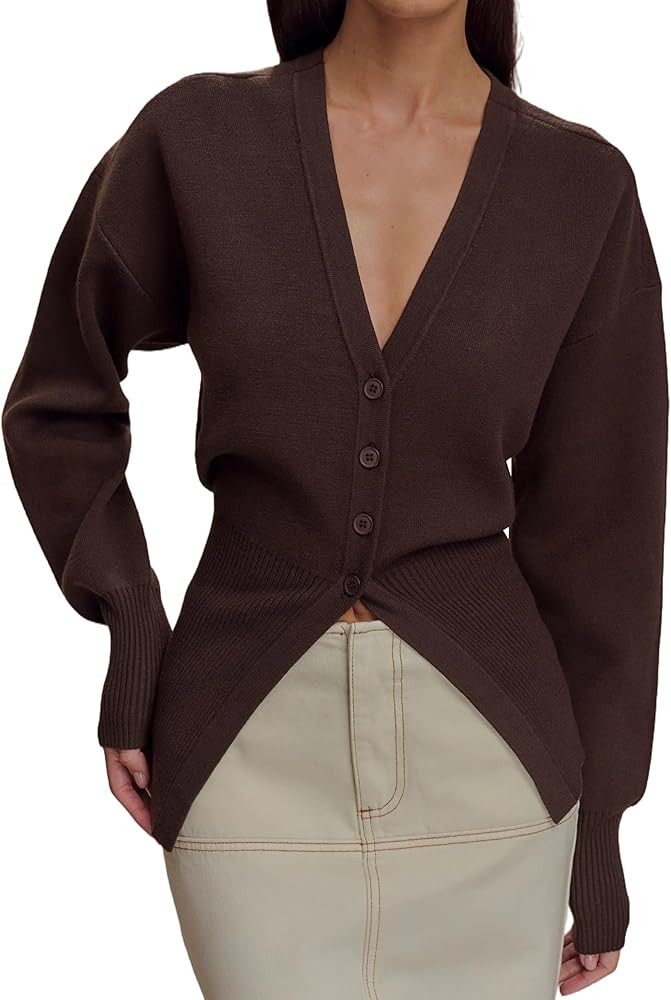Cardigan Sweater for Women Oversized Deep V Neck Button Front Cardigan Fall Trendy Outfits | Amazon (US)