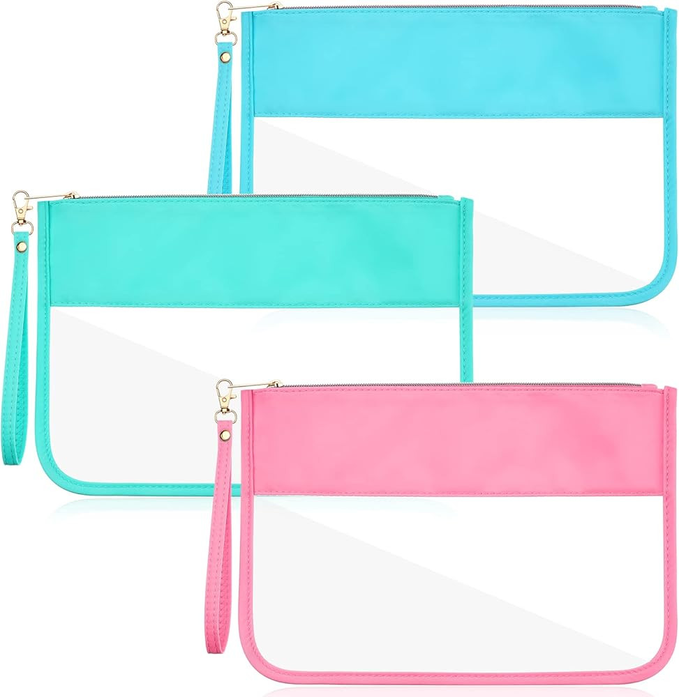 Sanwuta 3 Pcs Clear Flat Zipper Pouch, Teacher Appreciation Gift, Chenille Letter Makeup Bag, Gra... | Amazon (US)