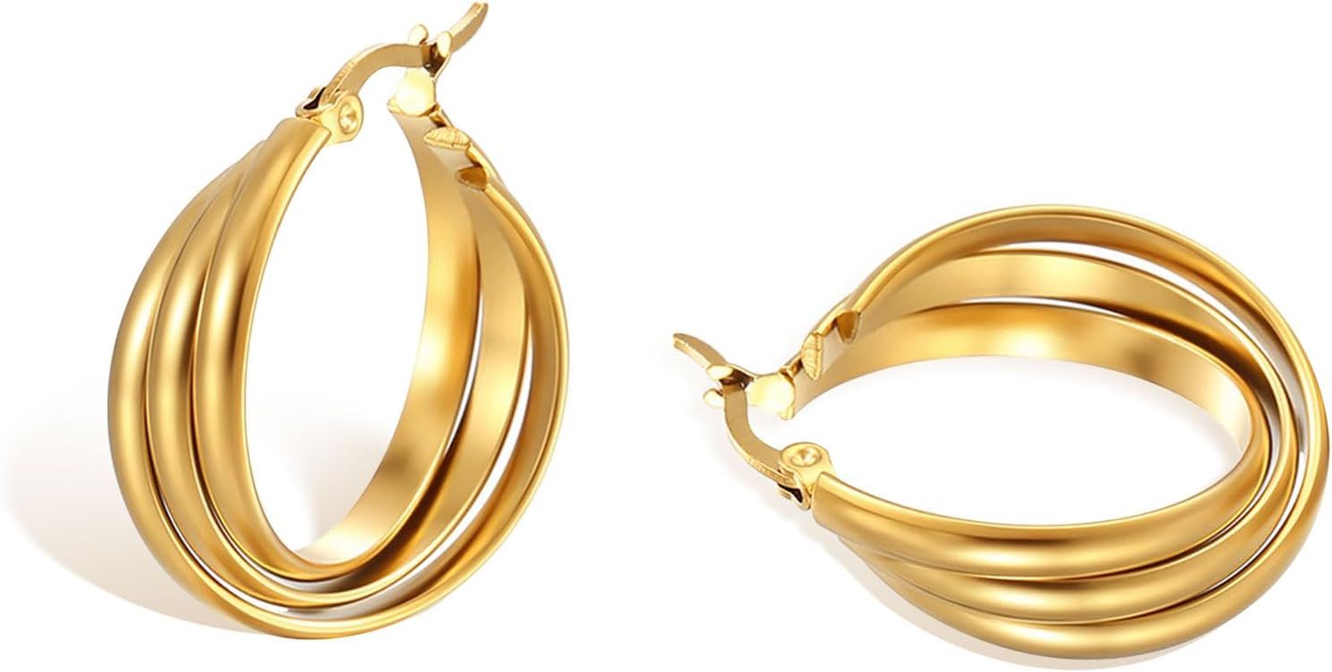 Hitele Gold Chunky Hoop Earrings, Chunky Gold Hoops Earrings For Women,14k Gold Plated Small Thic... | Amazon (US)