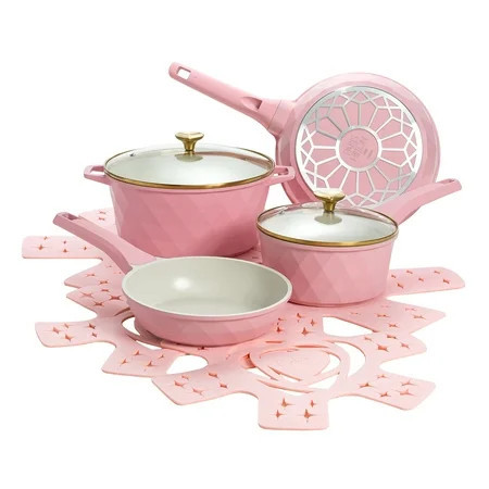Paris Hilton 10-Piece Ceramic Nonstick Cast Aluminum Cookware Set, Clean Ceramic™ Coating, Faceted Pink Design | Walmart (US)