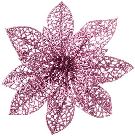 10pcs 15cm Glitzy Pink Poinsettia Bushes Christmas Tree Ornaments, Glitter Poinsettia Flowers Art... | Amazon (US)