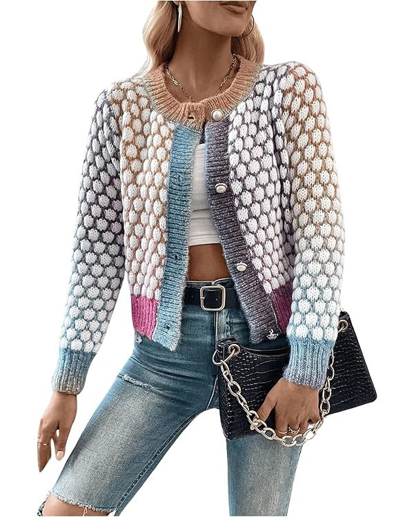 GORGLITTER Women's Button Up Colorful Cropped Dressy Cardigan Cute Trendy 2025 Knit Casual Tweed ... | Amazon (US)