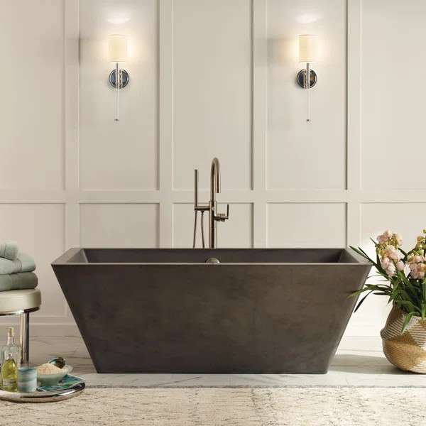 NativeStone 66" x 34" Freestanding Soaking Cement Bathtub | Wayfair North America