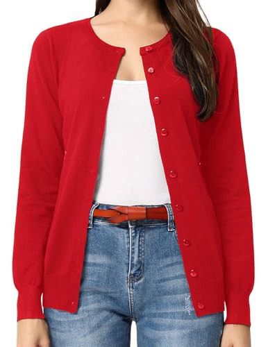 GRACE KARIN Red Cardigan for Women Open Front Knit Lightweight Cardigan Casual Long Sleeeve Sweater Coat(M,Red) | Amazon (US)