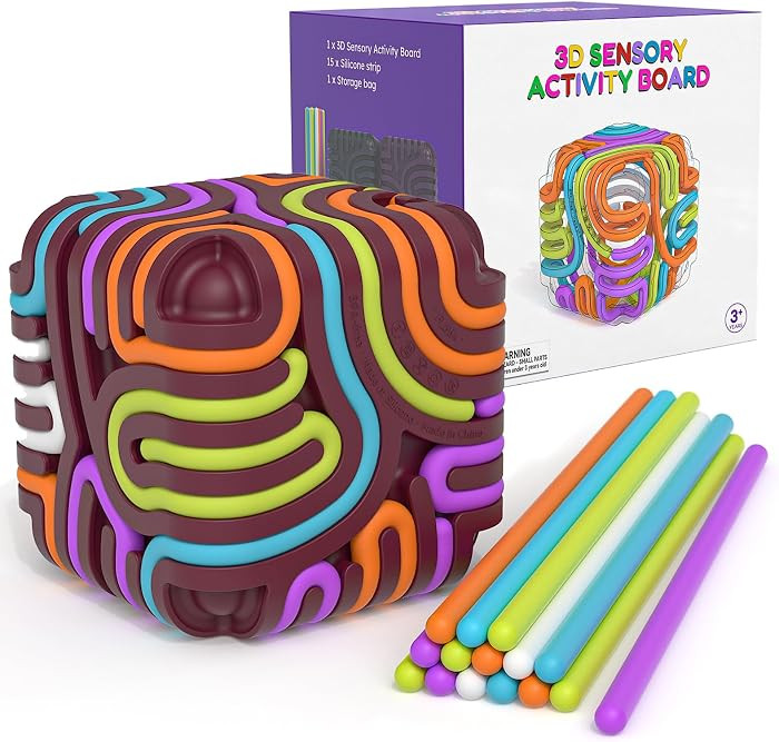 Sensory Fidget Toys for Kids Adults, Sensory Activity Board with 15 Strings, Silicone Cube Toys f... | Amazon (US)