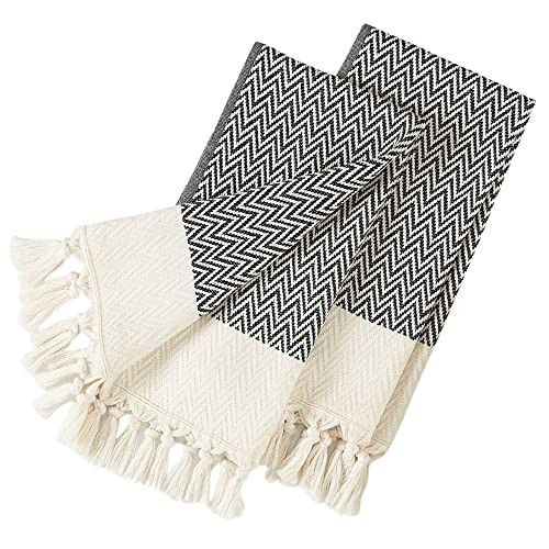 sea me at home Kitchen Hand Towels and Dishcloths Set of 2, Turkish Hand Towels for Bathroom, 100% Cotton Tea Towel Gift Set (14 x 30 Inches, Black) | Amazon (US)