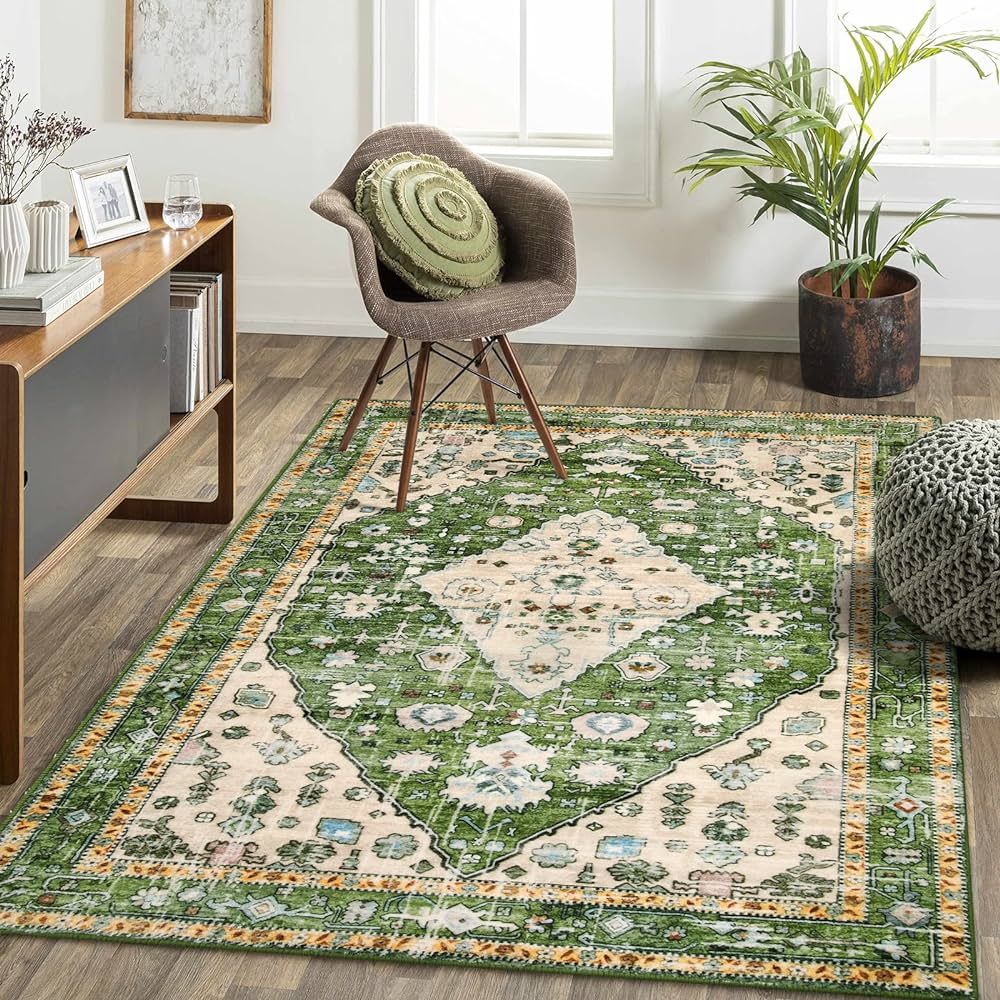 Lahome Boho Tribal Area Rug - Green 5x7 Large Rugs for Living Room, Soft Non Slip Washable Non Sh... | Amazon (US)