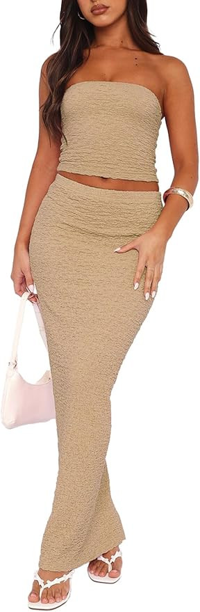 Two Piece Skirt Outfits for Women Sleeveless Tube Tops Bodycon Sexy Maxi Dress 2 Piece Summer Y2K... | Amazon (US)