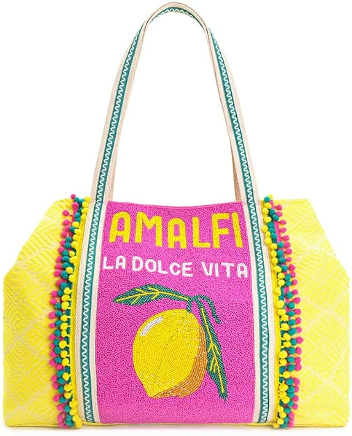 America & Beyond Amalfi Beaded Tote – Size : 24" x 13" x 6"- Coastal-Inspired Hand-Beaded Summe... | Amazon (US)