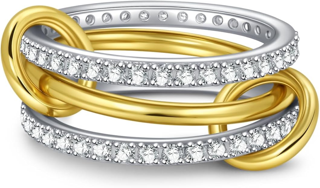 TLY Stackable Gold Rings for Women 18K Gold Plated Interlocking Ring Stack Set Gold Silver Mixed ... | Amazon (US)