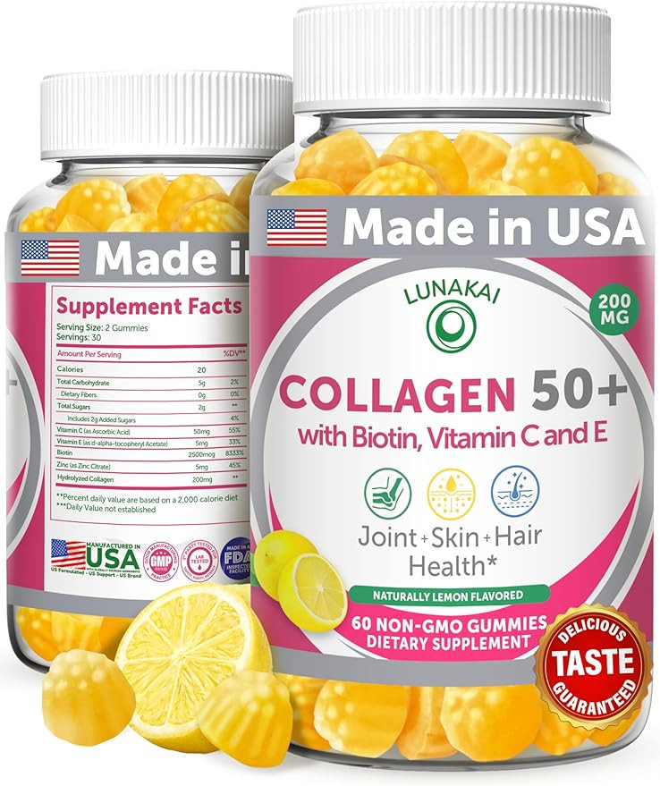 Lunakai USA Made Collagen Gummies for Women & Men Over 50, Biotin & Vitamin C, Supports Skin Elas... | Amazon (US)
