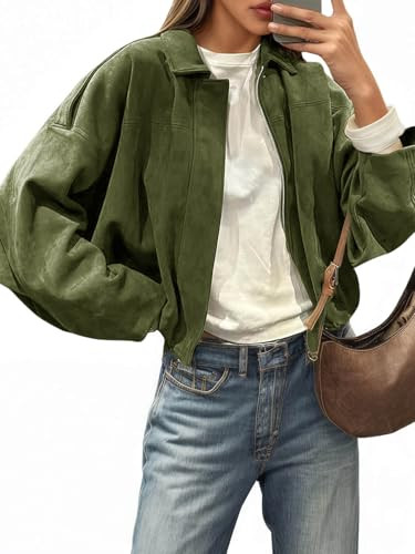Cicy Bell Womens Faux Suede Bomber Jackets Oversized Cropped Zip Up Coats | Amazon (US)